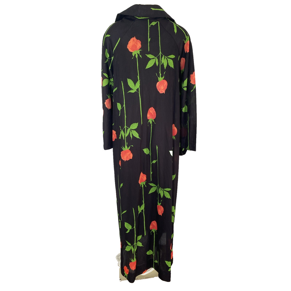 Butterfield 8 Caftan Dress Tunic Mumu Long Sleeve Floral Red Rose Black Maxi L - Picture 3 of 9